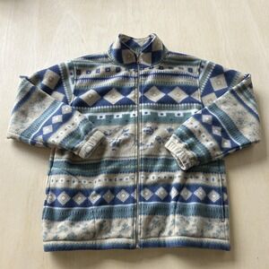 Vintage Alfred Dunner Fleece Jacket Womens Medium Blue Geometric Full Zip 90s